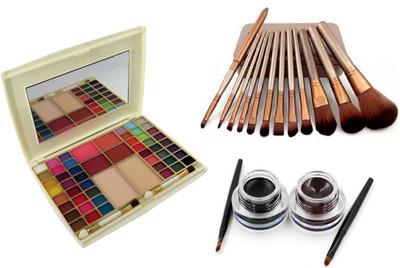 

TheTopNotch MakeUp Kit 1287 & Naked 3 Brush Set & Eye Liner Black Brown(Set of 3)