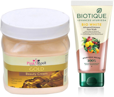 

Pink Root GOLD CREAM 500G WITH BIOTIQUE WHITE FAIRNESS FACEWASH(Set of 2)