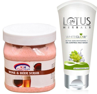

Pink Root WINE AND BEER SCRUB 500G WITH LOTUS OIL CONTROL FACEWASH(Set of 2)
