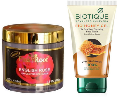 

Pink Root ENGLISH ROSE SCRUB 100G WITH BIOTIQUE HONEY FACEWASH(Set of 2)