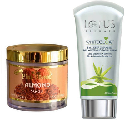 

Pink Root ALMOND SCRUB 100G WITH LOTUS SKIN WHITENING FACEWASH(Set of 2)