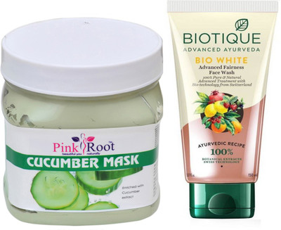 

Pink Root CUCUMBER MASK 500G WITH BIOTIQUE WHITE FAIRNESS FACEWASH(Set of 2)
