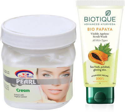 

Pink Root PEARL CREAM 500G WITH PAPAYA FACEWASH(Set of 2)