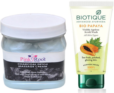 

Pink Root CHARCOAL CREAM 500G WITH BIOTIQUE PAPAYA FACEWASH(Set of 2)