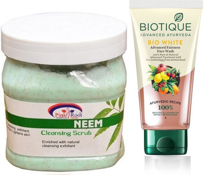 

Pink Root NEEM SCRUB 500G WITH WHITE FAIRNESS FACEWASH(Set of 2)