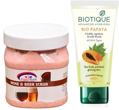 

Pink Root WINE AND BEER SCRUB 500G WITH BIOTIQUE PAPAYA FACEWASH(Set of 2)