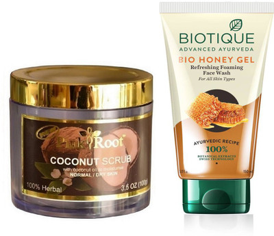 

Pink Root COCONUT SCRUB 100G WITH HONEY FACEWASH(Set of 2)