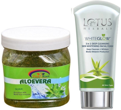 

Pink Root ALOEVERA GEL SCRUB 500G WITH LOTUS SKIN WHITENING FACEWASH(Set of 2)
