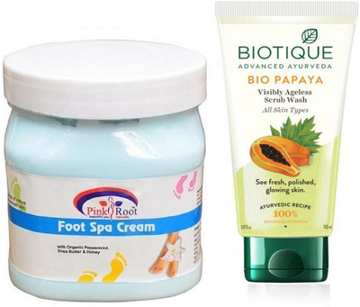 

Pink Root FOOT SPA CREAM 500G WITH BIOTIQUE PAPAYA FACEWASH(Set of 2)