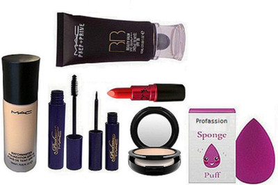 

Professional kit Sponge Puff & Pressed Powder Two Way Compact,Matte Finish Lipstick and Padma eyeliner and mascara & BB Cream(Set of 6)