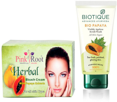 

Pink Root HERBAL BLEACH CREAM 250G WITH PAPAYA FACEWASH(Set of 2)