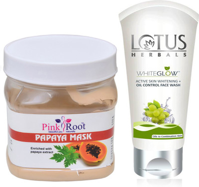 

Pink Root PAPAYA MASK 500G WITH LOTUS OIL CONTROL FACEWASH(Set of 2)