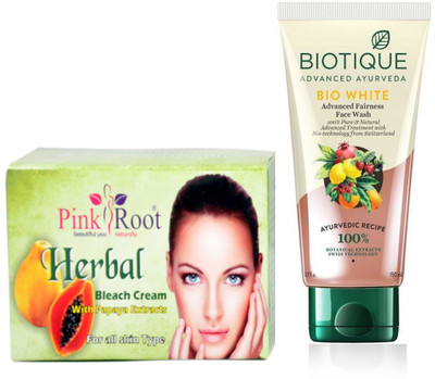 

Pink Root HERBAL BLEACH CREAM 250G WITH WHITE FAIRNESS FACEWASH(Set of 2)