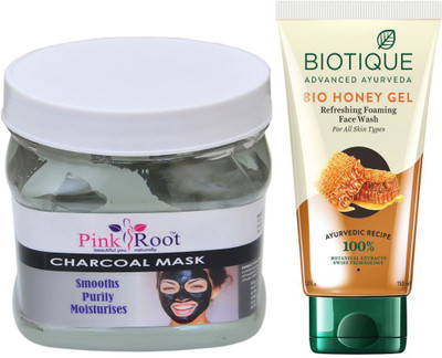 

Pink Root CHARCOAL MASK 500G WITH HONEY FACEWASH(Set of 2)