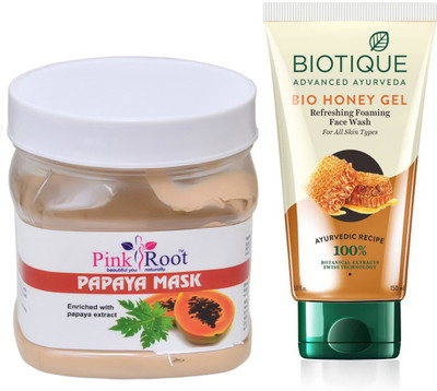 

Pink Root PAPAYA MASK 500G WITH BIOTIQUE HONEY FACEWASH(Set of 2)