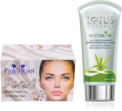 

Pink Root PEARL BLEACH CREAM 250G WITH LOTUS SKIN WHITENING FACEWASH(Set of 2)
