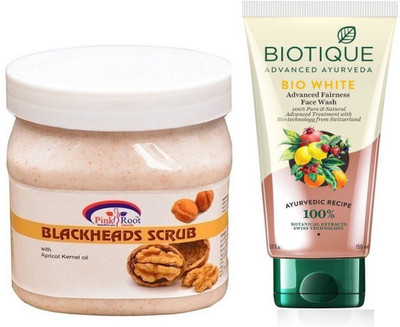 

Pink Root BLACKHEAD SCRUB 500G WITH BIOTIQUE WHITE FAIRNESS FACEWASH(Set of 2)
