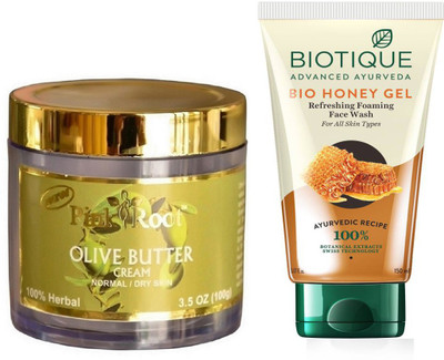 

Pink Root OLIVE BUTTER CREAM 100G WITH BIOTIQUE HONEY FACEWASH(Set of 2)