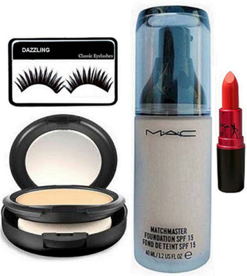 

DAZZLING Eyelashes & Mac MAtchmaster Foundation & Lady GAga Lipstick & Face Compact(Set of 4)