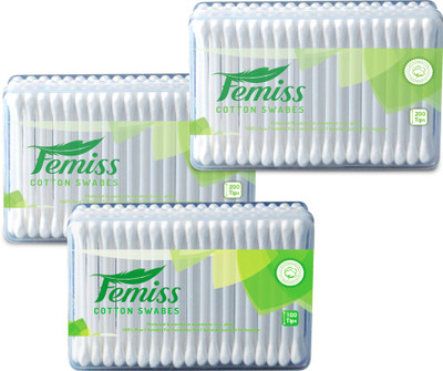 

femiss cotton swabs box of 200 & 100 sticks (pack of 3)(Pack of 500)