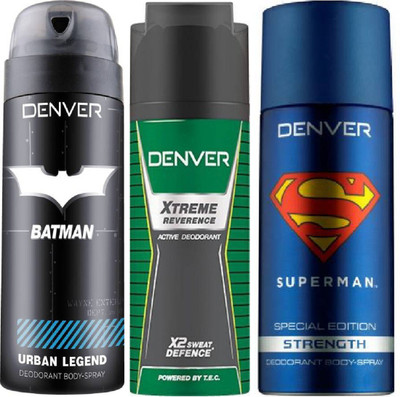 

Denver Batman Urban Legend Deo 150 Ml + Deo Extreme Reverence 150 Ml + Superman Strength Deo 150 Ml Deodorant Spray - For Men(450 ml, Pack of 3)
