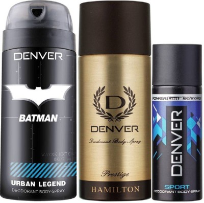 

Denver Batman Urban Legend Deo 150 Ml + Deo Prestige 165ML + Deo Blue Sports Nano 50ML Deodorant Spray - For Men(365 ml, Pack of 3)