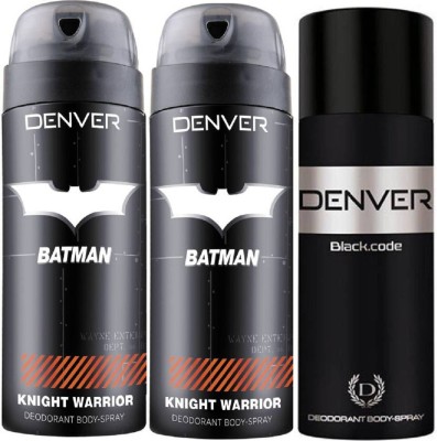 

Denver Batman Knight Warrior Deo 150 Ml(Pack of 2) + Deo Black Code 150ML Deodorant Spray - For Men(450 ml, Pack of 3)