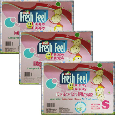 

Fresh Feel Happy Nappy(150 Pieces)Size- Small ,Taped Extra Soft, Anti Rash Disposable Diaper ,Combo Pack Of 3 Packets - S(150 Pieces)