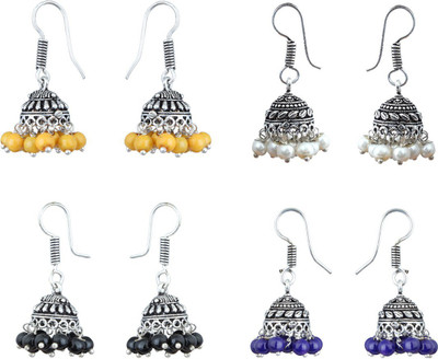 Waama Jewels Combo Of Four Silver Plated Multi Color Jhumki Traditional Imitatiion Fashion Jewellery For Women and Girl Pearl Brass Jhumki Earring Waa