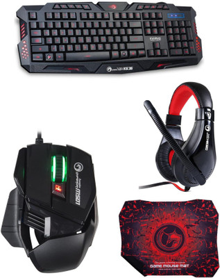 

MARVO Gaming Kit Gaming Accessory Kit(Keyboard - Black With Backlight, Mouse - Black With Backlight, Mousepad - Red, Headphone - Black, For PC)