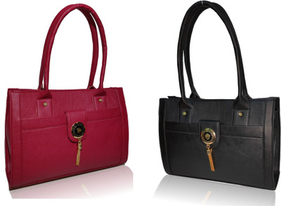 AZED Collections Hand-held Bag(Maroon, Black), Black;maroon