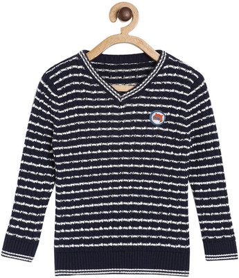 MINI KLUB Self Design V Neck Casual Baby Boys Dark Blue Sweater