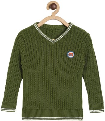MINI KLUB Self Design V Neck Casual Baby Boys Green Sweater