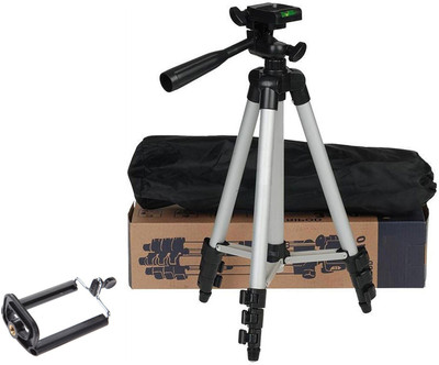 

BUY SURETY Tripod-3110 Portable Adjustable Aluminum High Quality Lightweight Camera Stand With Three-Dimensional Head & Quick Release Plate For Video Cameras, Tripod With Mobile Clip Holder, Fully Flexible Mount Cum Tripod Tripod(Silver & Black, Supports 