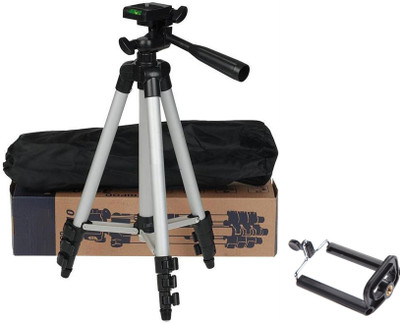 

casadomani Tripod-3110 Adjustable Aluminum High Quality Lightweight Camera Stand With Three-Dimensional Head & Quick Release Plate For Video Cameras, Tripod With Mobile Clip Holder Tripod(Silver & Black, Supports Up to 1500)