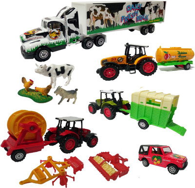 

HALO NATION Green Farm Die Cast Tractor and Trailer - Set of 13(Multicolor)