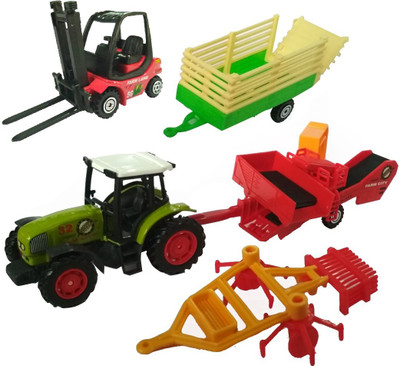 

HALO NATION Green Farm Die Cast Tractor and Trailer Set Of 5(Multicolor)