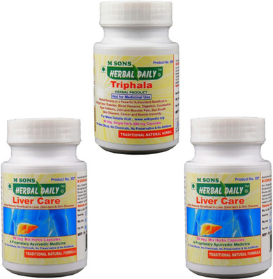 

M SONS Herbal daily Constipation, Acidity & Gastric Control pack- 2 Liver Care+1 Triphala 60 Cap Each(1500 mg)