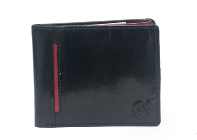 

Modello Crafts Men Casual Black Genuine Leather Wallet(3 Card Slots), Black-red