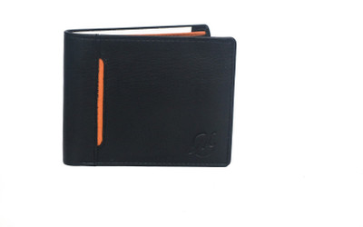 

Modello Crafts Men Black Genuine Leather Wallet(3 Card Slots), Black-orange
