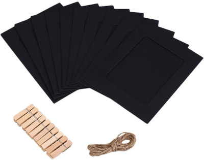 Desi Rang 10 pcs Hanging Photo Frame with Wooden Clips and Rope Color Black
