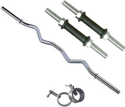 

Faiydashop "3"ft curl bar with "2" steel locks and Dumbbell rod set with rubber grip Weight Lifting Bar(Silver, Black), Black;silver