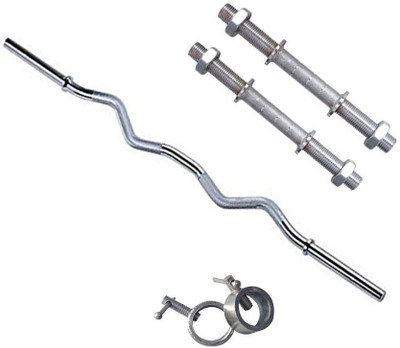 

StepInnStore "3" ft Curl Bar with "2"Locks and Dumbbell Steel Rod Weight Lifting Bar(Silver)