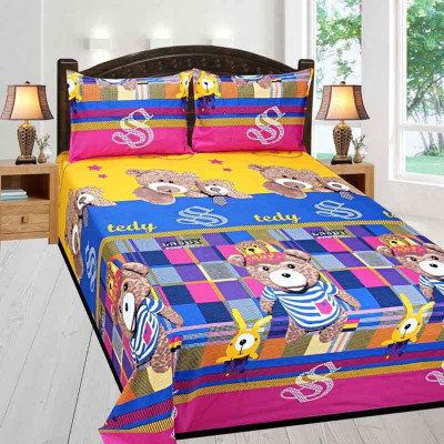Urjit 150 TC Polycotton Double 3D Printed Flat Bedsheet(Pack of 1, Yellow)