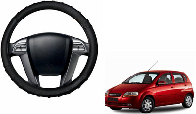 CARIZO Steering Cover For Chevrolet Aveo UVA(Black, Leatherite)