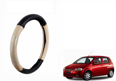 CARIZO Steering Cover For Chevrolet Aveo UVA(Black, Beige, Leatherite)