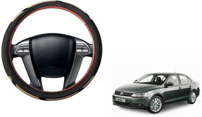 CARIZO Steering Cover For Volkswagen Jetta(Brown, Beige, Leatherite)