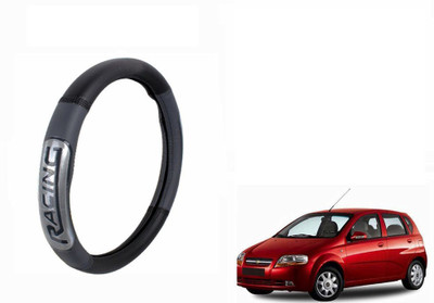 CARIZO Steering Cover For Chevrolet Aveo UVA(Black, Grey, Leatherite)