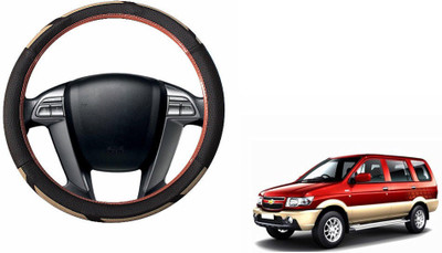 CARIZO Steering Cover For Chevrolet Tavera(Brown, Beige, Leather)
