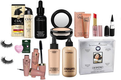 

Longlasting Eyelashes, Hyper Real , Face and body , Studio Waterweight Foundation, fix compact,Stick Kaj.,Lakme Lipstick,Liner,Mascara,Puff,Mousse Foundation,Shahnaz Hussain Facial Kit Daimond Kit,Olay Cream 20gm(Set of 13)